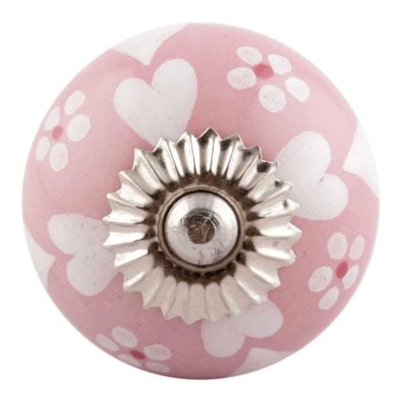 Pink Heart And Tiny Flower Ceramic Floral Cabinet Knobs